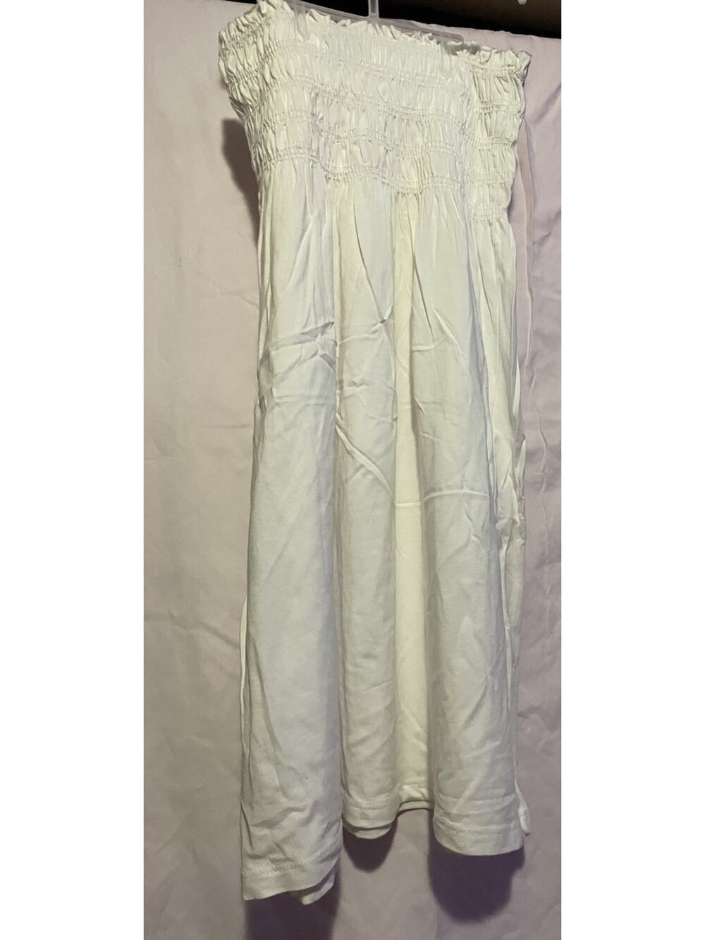 Women’s White Strapless Smocked Tube Dress Flowy Sleeveless Summer Dress Size M